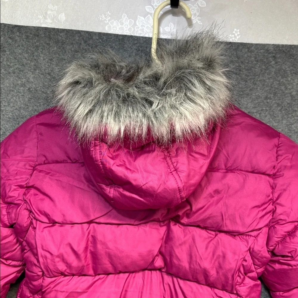 Rothschild Raspberry faux fur lined quilt puffer hooded jacket coat 7/8